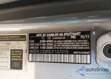 2012 Mercedes-Benz E 550 from USA, damaged, VIN WDDKJ7DB5CF157315